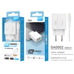 ISER SA0002/SA0052 CARGADOR DE VIAJE CON CABLE LIGHTNING 2 PUERTOS 2.4A BLANCO