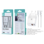 IKREA WA0243 CARGADOR CON CABLE TYPE-C TO TYPE-C 2 PUERTOS PD+QC3.0 30W BLANCO