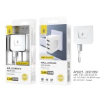 A5925 BL+GR Cargador de Red Meldran con 3 USB Inteligente , 3.4A ,sin cable , Blanco + Gris