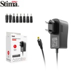 SAU-A207 Cargador universal para dispositivos electrónicos, con regulación manual de voltaje entre 3v y 12v. Incluye 8 conectores
