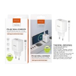 TA0358 BL Cargador de Red Rapida Taylor , 2 puertos Type-C+QC 3.0, Con Cable Type-C a Lightning , 40W/3.4A(Max), Blanco