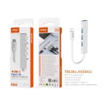 TB1381 BL lector TYPE-C Hub 4 en 1, 3* USB2.0 + 1* USB3.0 Compatible con OTG, 24.5CM, Blanco