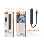 TB1383 NE lector TYPE-C Hub 4 en 1, 2* USB2.0 +1*USB3.0 +TF, Compatible con OTG, 24.5CM, Negro