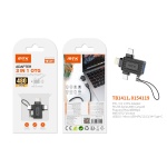 TB1411 NE Adaptador OTG con Correa 3 en 1, USB 2.0 a Micro USB+Type-C+Lightning , 480Mbps, Negro