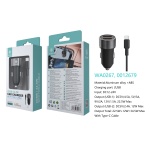 IKREA WA0267 CARGADOR PARA COCHE 2 PUERTOS USB-A CON CABLE TYPE-C 4.5A 34.5W NEGRO