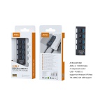 AT834 USB3.0 Hub, 4 Puertos con Interrumptores, 5Gbps Negro