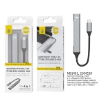 NB1451 GR Cable de Hub Type-C OTG Multifuncion 4 en 1 , USB 2.0*3 +USB 3.0, Gris