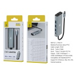 NB1521 PL Hub OTG Aluminio 5 en 1, de Type C Macho a USB3.0 + 2xUSB2.0 + Type C PD3.0 hembra, Longit