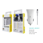 NA0385 BL Cargador de Mechero Carole Con Smart Chip, 2USB, Con cable Type-C, 2.4A, Blanco
