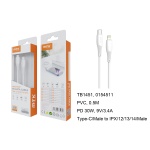 TB1451 BL Cable de Datos Walsh PD Type C a Lightning, 30W/9V/3.4A, Cable 0.5m, Blanco