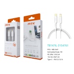 TB1476 BL Luxury Cable de datos Luc para Type-C a Lightning , Carga Rapida PD,30W/12V/2.5A, 1M, Blanco