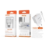 TA0391 BL LUXURY CARGADOR GAN RAPIDO DE RED DEVIN, 2 PUERTO USB-C PD+ USB-A QC 3.0, CON CABLE TYPE-C