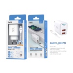 ISER SA0074 CARGADOR 2 PUERTOS USB-A SMART IC CON CABLE LIGHTNING 2.4A BLANCO