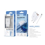 ISER SA0092 CARGADOR PD+QC CON 2 PUERTOS USB-A/TYPE-C+CABLE TYPE-C TO LIGHTNING 36W 3A BLANCO