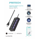 PBP-711 USB3.0 Hub, 4 Puertos con Interrumptores, 5Gbps Negro
