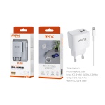 TA0412 BL Luxury Cargador de Red Ayme, 2 puerto USB-A, Con Cable Iphone 5-14, 2.4A(Max), Blanco