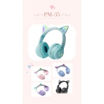 PM-35  Auricular Bluetooth 5.1 Plegable, con Orejas de Gato con LED , con Mano libre , FM/TF(32GB)/Entrada de Audio, Bateria 250mAh