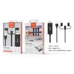 TB1217 NE Cable HDMI de Moviles y Tablets a TV, con 3 conectores en 1 (Micro USB + IP 5-X + Type C), 1080P, Negro