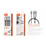 TB1887 NE Cable de datos 3 in 1 Blarkon aluminio trenzado USB-A a Micro 18W+Iphone 15W+Type-C 18W, 1M
