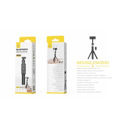 NE5359 NE Palo Selfie Tripode con Bluetooth brazo plegable 19.5-91cm Para movil 4-7 Pulgadas, Negro