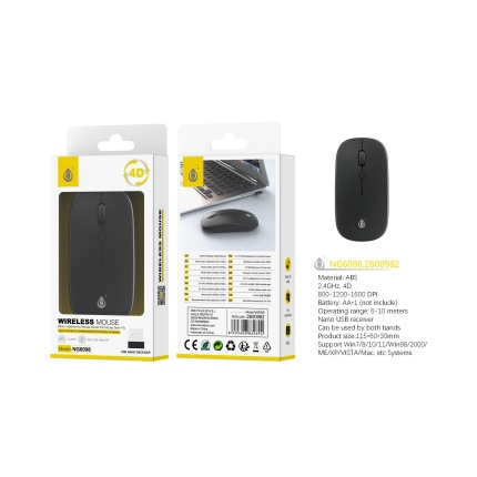 NG6098 NE Raton Inalambrico 4D con USB Nano receptor 2.4GHz, 800-1200-1600 DPI, Bateria 1*AA (No inluido)