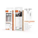 TC3293 BL+PT Auricular Type-C Flurnix con microfono y boton de llamada, Cable 1.2m, Blanco+Plata