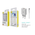 NA0387 BL Cargador de Red KAI 1 USB Con Smart Chip, Con Cable Micro USB , 2.4A, Blanco