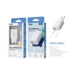 ISER SA0083 CARGADOR PD+QC CON 2 PUERTOS USB-A/TYPE-C+CABLE TYPE-C TO LIGHTNING 20W 3A BLANCO