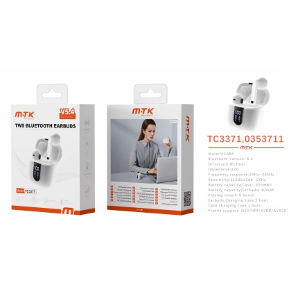 TC3371 BL Luxury Auriculares TWS Bluetooth 5.4 con indicador de bateria , Bateria (30mAh*2£©Con Estu