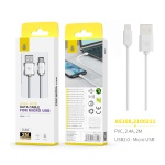 AS108-BL-Cable de dato Para MicroUSB 3.4A, 2M Blanco