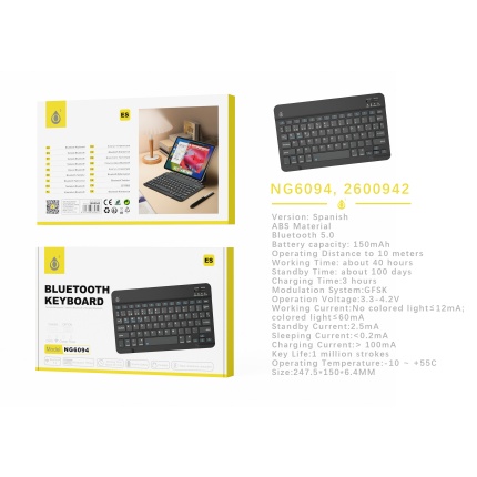 NG6094 NE MINI TECLADO ESPANOL INALAMBRICO CON BLUETOOTH5.0 , 78 KEYS, BATERIA 150MAH£¬NEGRO