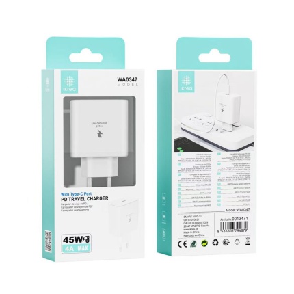 IKREA WA0347 CARGADOR PD CON PUERTO TYPE-C 45W 4A MAX BLANCO Y NEGRO