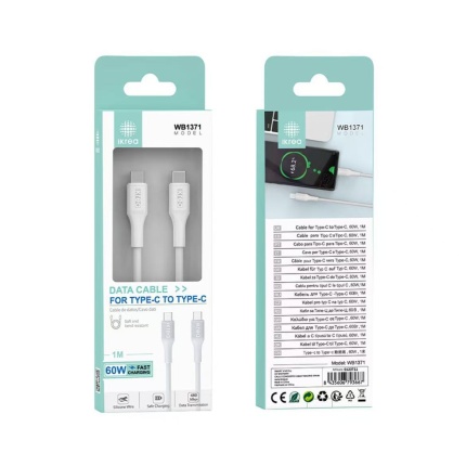 IKREA WB1371 CABLE DE CARGA RÁPIDA TYPE-C TO TYPE-C 60W 1M BLANCO