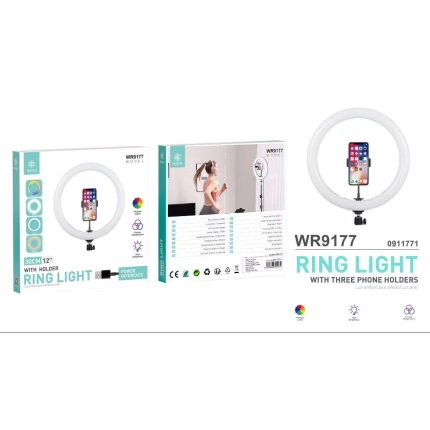 IKREA WR9177 ANILLO DE LUZ LED RGB MULTICOLORES CON 1 SOPORTE DE MÓVIL INTERFAZ USB 30CM 12''