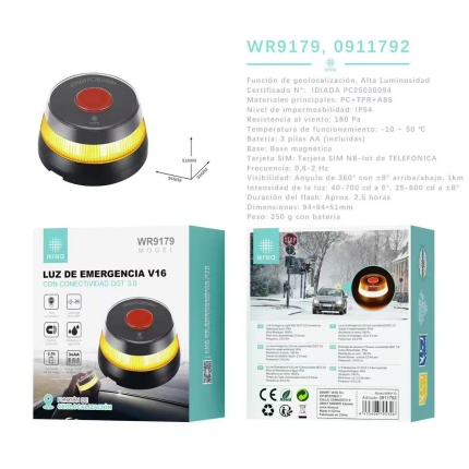 IKREA WR9179 LUZ DE EMERGENCIA V16 CERTIFICADA POR DGT CON GEOLOCALIZACIÓN
