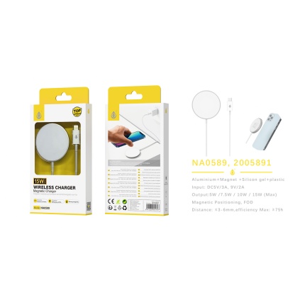 NA0589 BL Cargador Magnetico Inalambrico para moviles 15W(Max) , Blanco