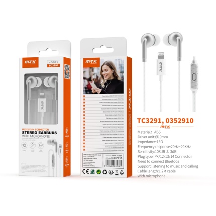 TC3291 BL+PT Auricular Lightning Vindar con microfono y boton de llamada, (Necesario Bluetooth)