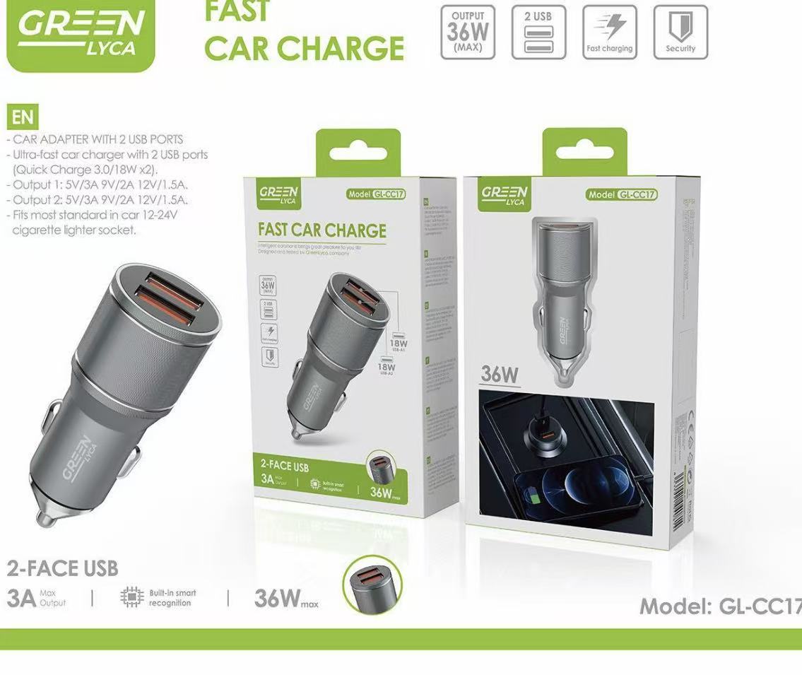 GL-1137 G-1137 Cargador para coche, cargador USB con doble puerto para encendedor de cigarrillos de 3A - Imagen 1