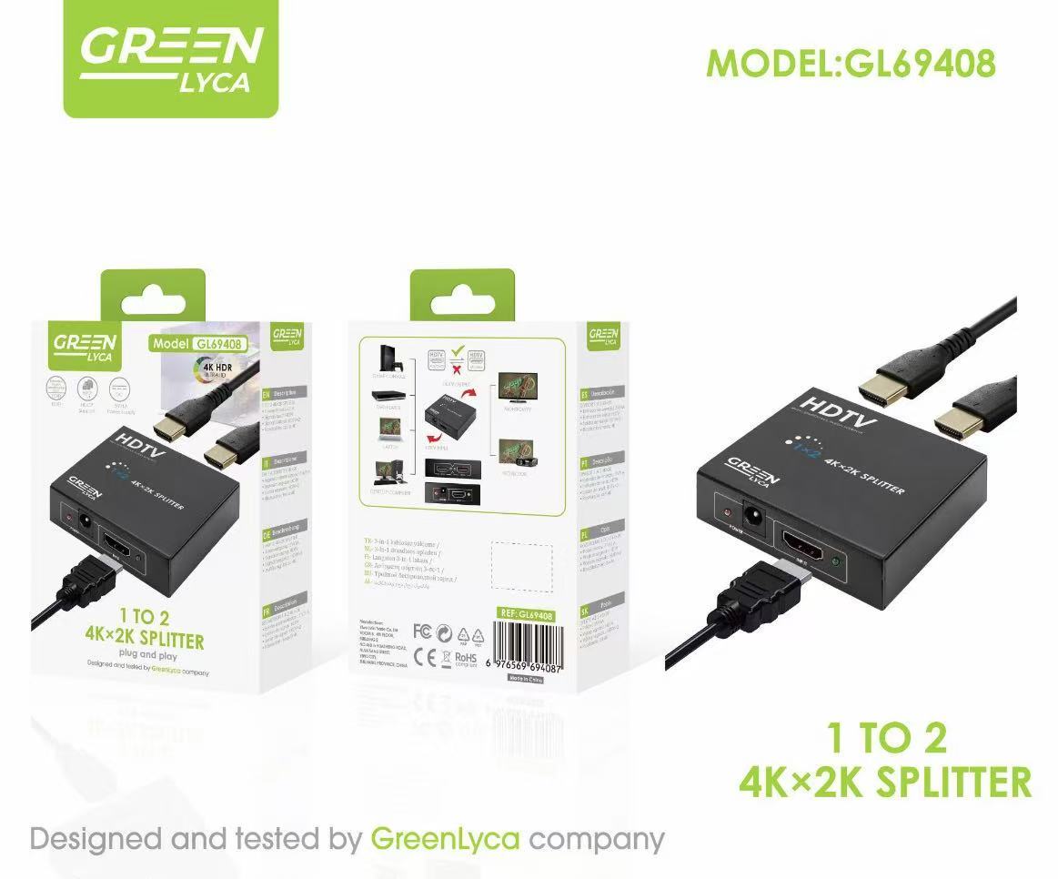 GL69408 GL69408 4K HDMI SPLITTER ADAPTADOR 1 ENTRADA 2 SALIDA PARA DOS MONITORES CONMUTADOR DE PANTALLA - Imagen 1