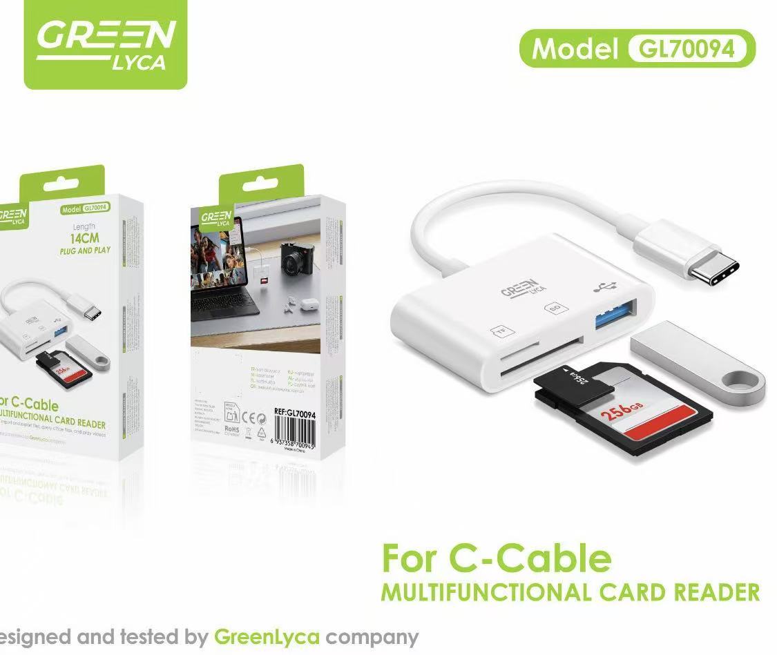 GL70094 GL70094 LECTOR TARJETAS SD/MICRO SD LECTOR DE TARJETAS SD USB C,3N1 USB USB-C OTG ADAPTADOR - Imagen 1