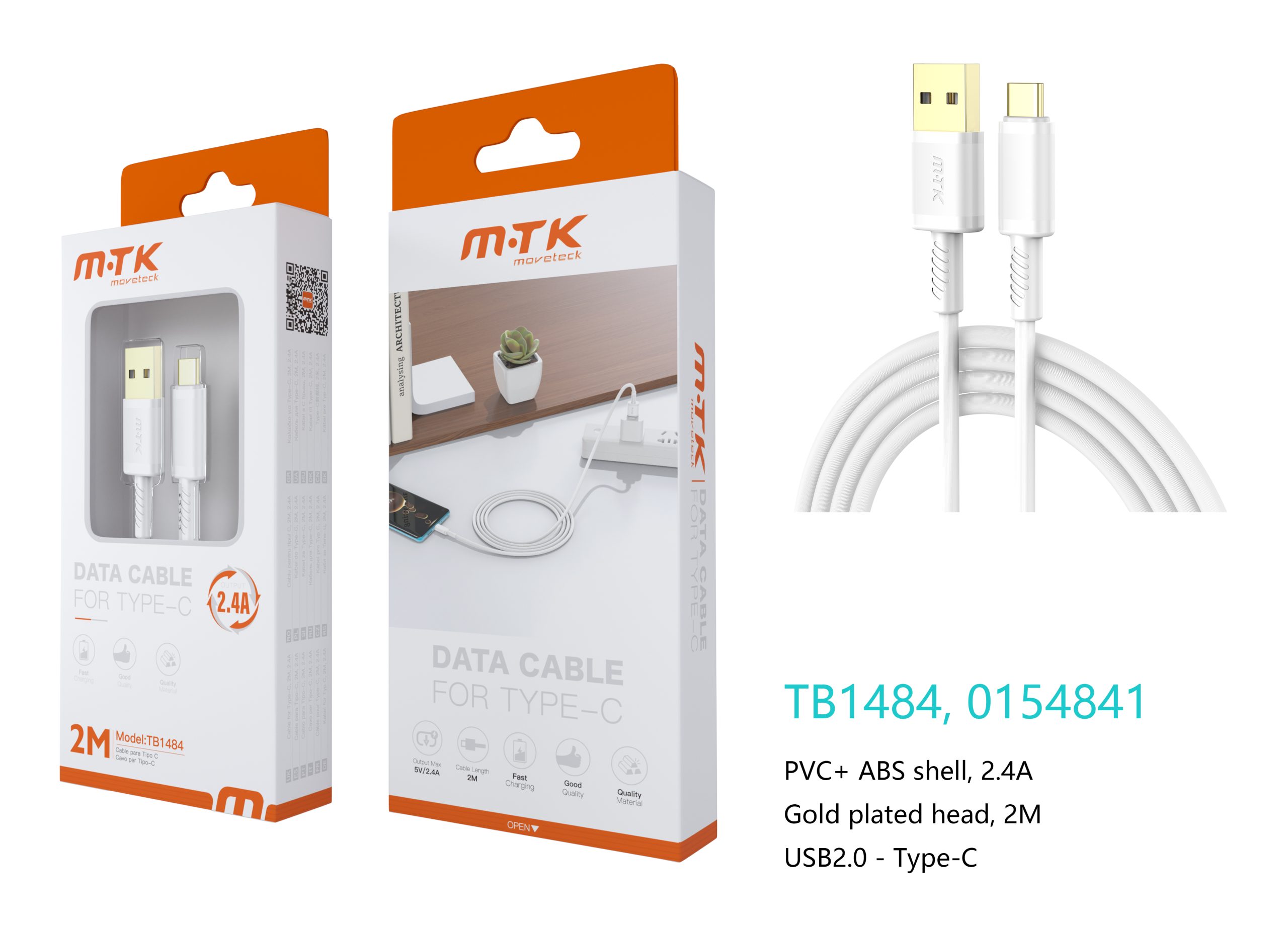 TB1484-BLANCO TB1484 BL Luxury Cable de datos Luc para Type-C , 5V/2.4A, 2M - Imagen 1