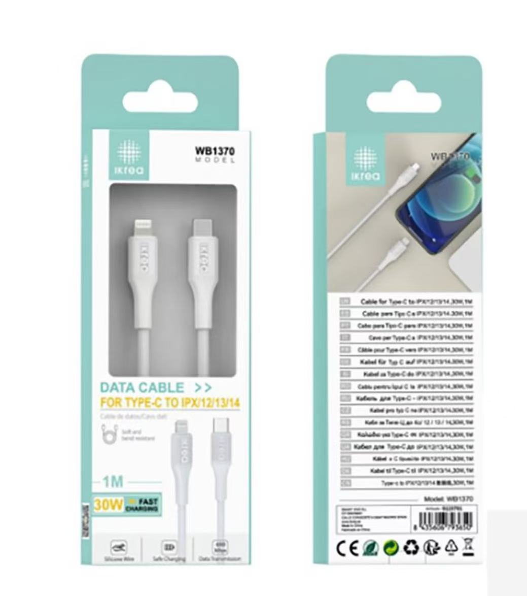 WB1370 IKREA WB1370 CABLE DE CARGA RÁPIDA TYPE-C TO LIGHTNING 30W 1M BLANCO - Imagen 1