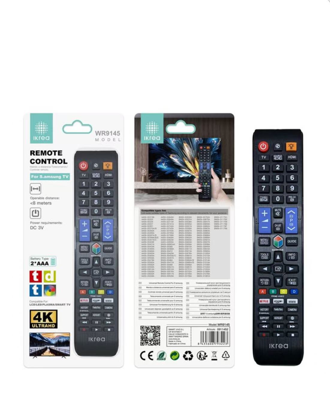 WR9145 IKREA WR9145 MANDO UNIVERSAL DE TV PARA SAMSUNG COMPATIBLE CON NETFLIX/AMAZON NEGRO - Imagen 1